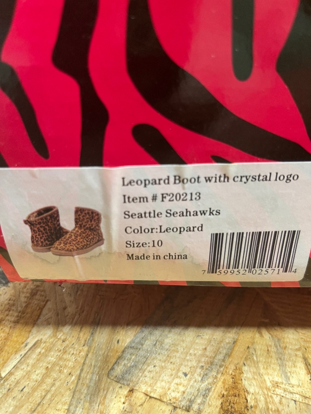 Seattle Seahawks Leopard Print Boots with Crystal Logo, size 10.